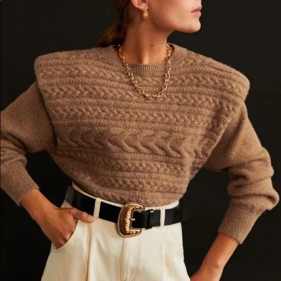Shoulder pad camel sweater - Picture 1 of 7